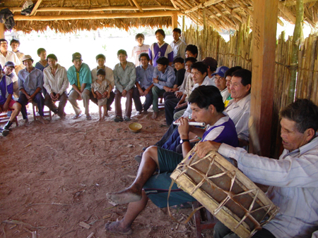 photo: Tsimane musicians at a party gathering in Cosincho